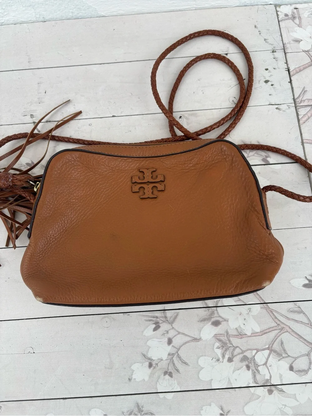 Tory Burch Cognac Leather Crossbody with Tassel